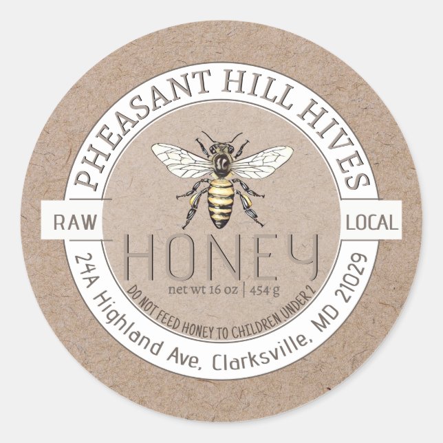 Queen Bee with Infant Warning Pure Raw Honey Label (Front)