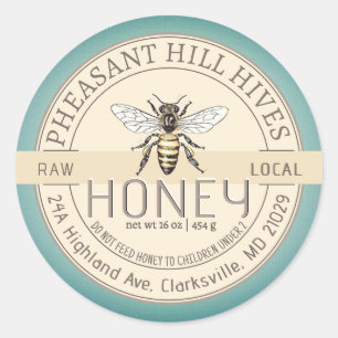 Queen Bee with Infant Warning Pure Raw Honey Label