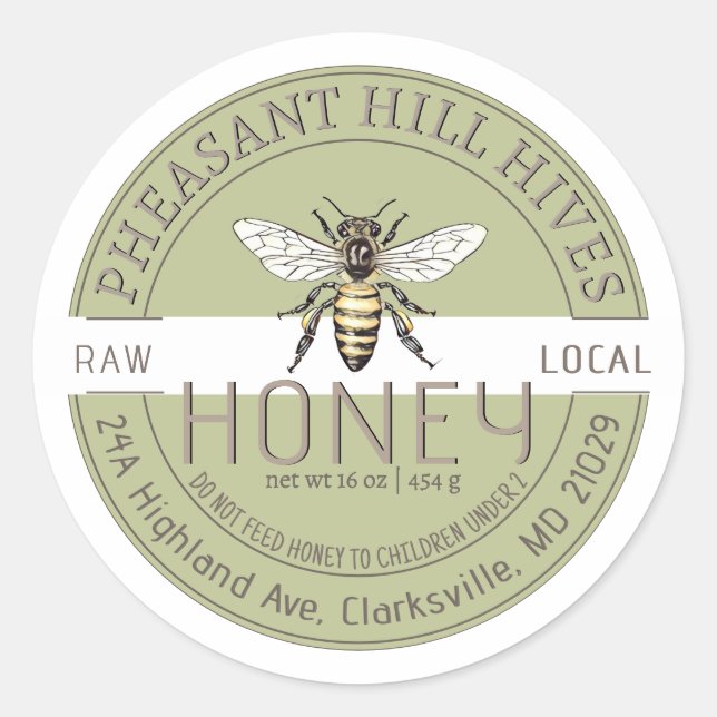 Queen Bee with Infant Warning Pure Raw Honey Label (Front)