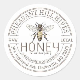 Queen Bee with Infant Warning Pure Raw Honey Label