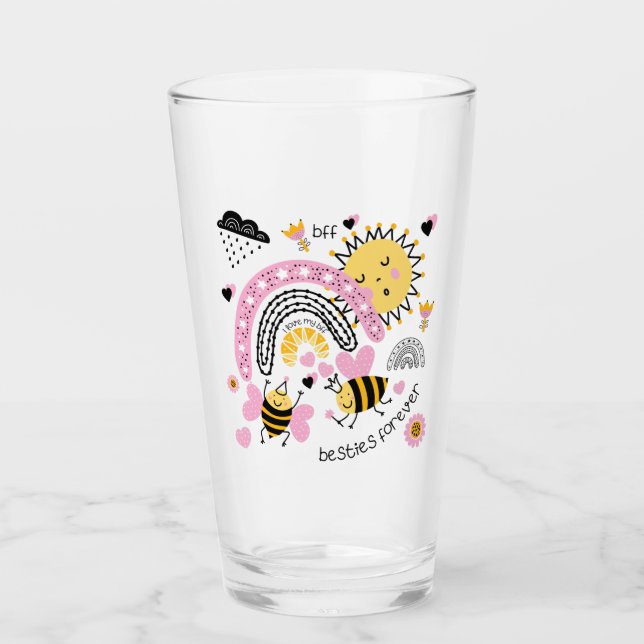 Queen Bees Best Friends Forever Cute BFF Girls Glass (Front)