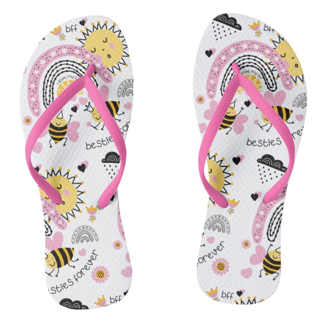 Queen Bees Best Friends Forever Cute BFF Girls Jandals (Footbed)