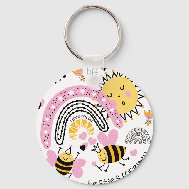 Queen Bees Best Friends Forever Cute BFF Girls Key Ring (Front)