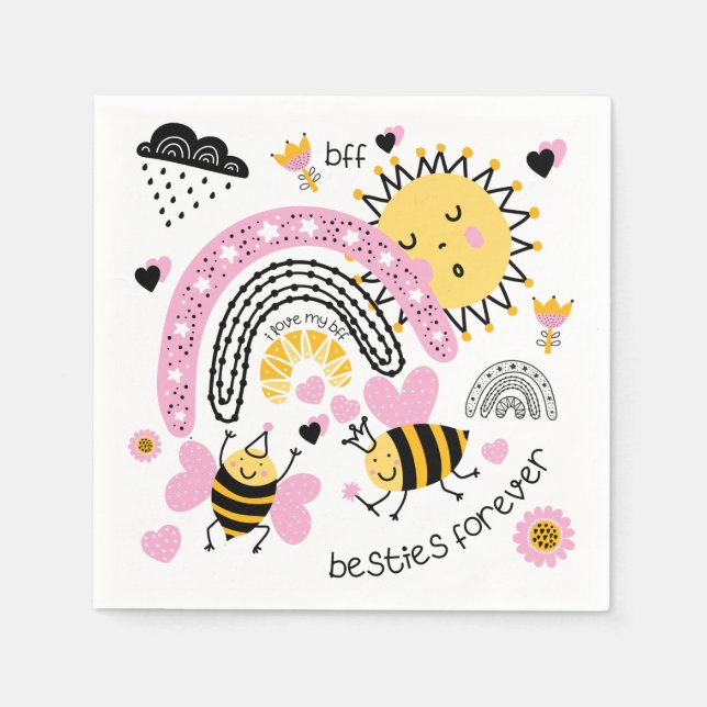Queen Bees Best Friends Forever Cute BFF Girls Napkin (Front)