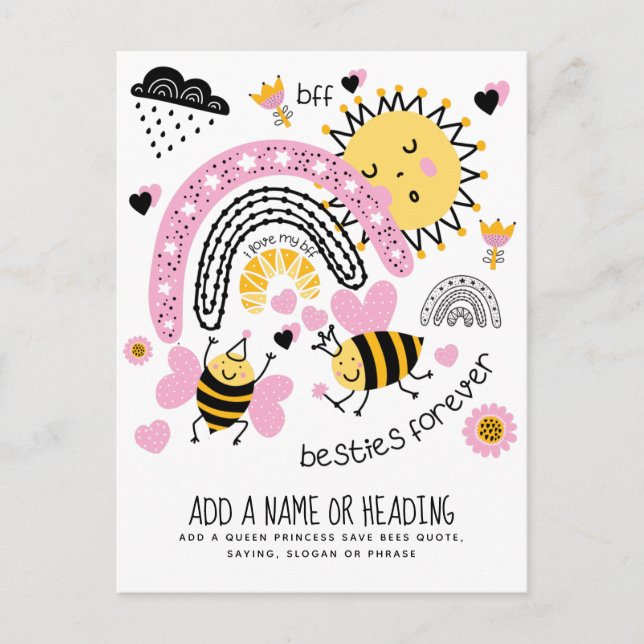 Queen Bees Best Friends Forever Cute BFF Girls Postcard (Front)