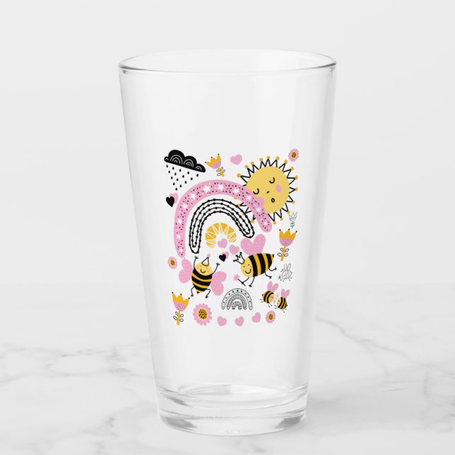Queen BEES Cute BFF, Baby Girl, Girly Gifts Pink Glass (Front)