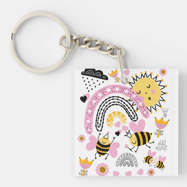Queen BEES Cute BFF, Baby Girl, Girly Gifts Pink Key Ring (Front)