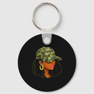 Queen Black Woman With Camo Cap Locs African Ameri Key Ring