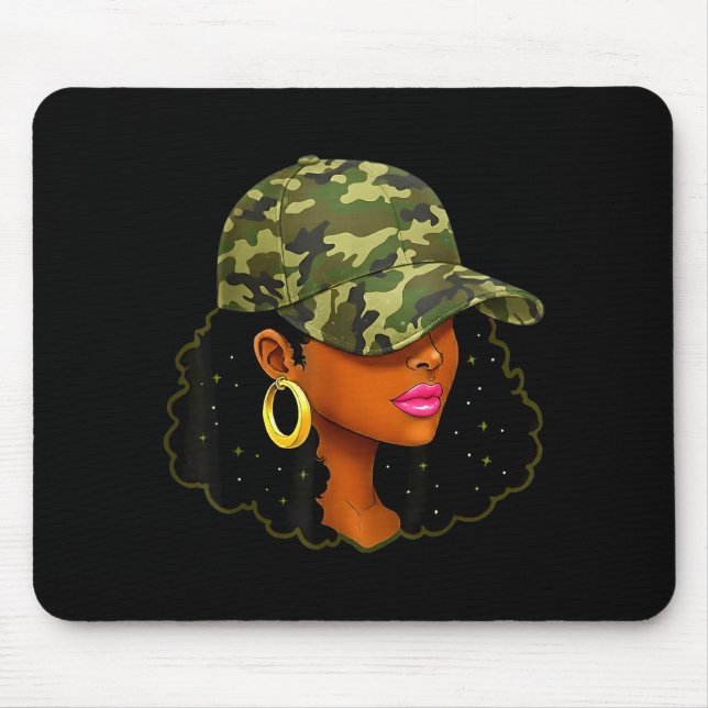 Queen Black Woman With Camo Cap Locs African Ameri Mouse Pad (Front)