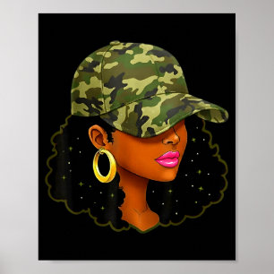 Queen Black Woman With Camo Cap Locs African Ameri Poster