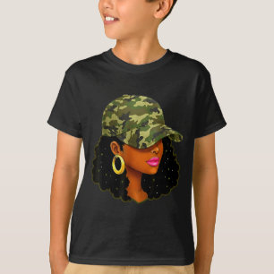 Queen Black Woman With Camo Cap Locs African Ameri T-Shirt