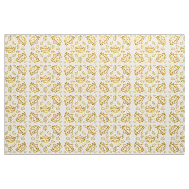 Queen bold gold crown tiara brooch fabric (Yard)
