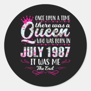 Queen Born In July 1987 - Cute Girl 37th Birthday Classic Round Sticker