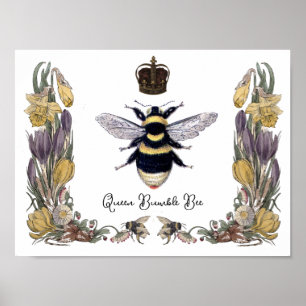 Queen Bumble Bee in Flower Frame Poster