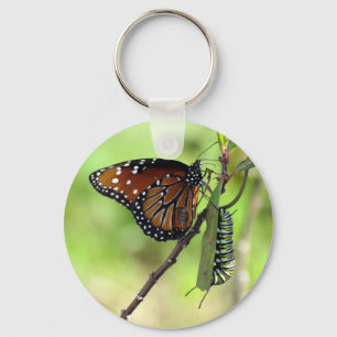 Queen Butterfly and Monarch Caterpillar - Keychain