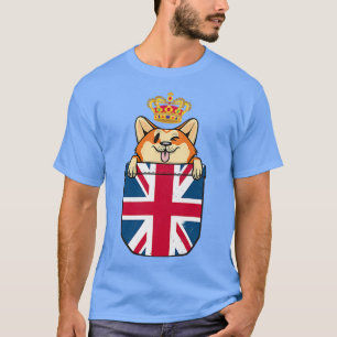 Queen Corgi Crown In Uk Flag Pocket Jubilee1145 T-Shirt