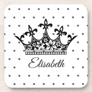 Queen crown floral black white beautiful vintage coaster