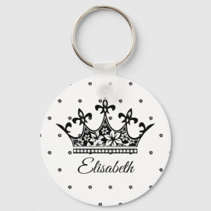 Queen crown floral black white beautiful vintage  key ring