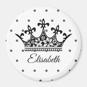 Queen crown floral black white beautiful vintage magnet