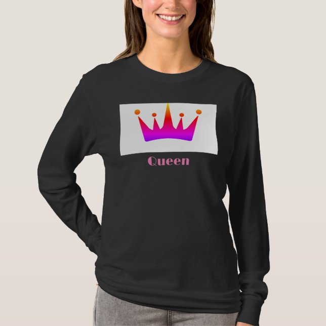 Queen Custom Text Crown Image Black Long Sleeve  T-Shirt (Front)
