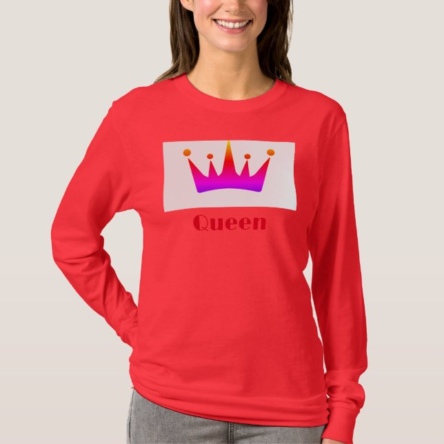 Queen Custom Text Crown Image Deep Red Long Sleeve T-Shirt (Front)