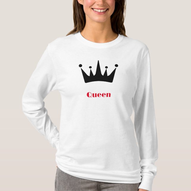 Queen Custom Text Crown Image White Long Sleeve  T-Shirt (Front)
