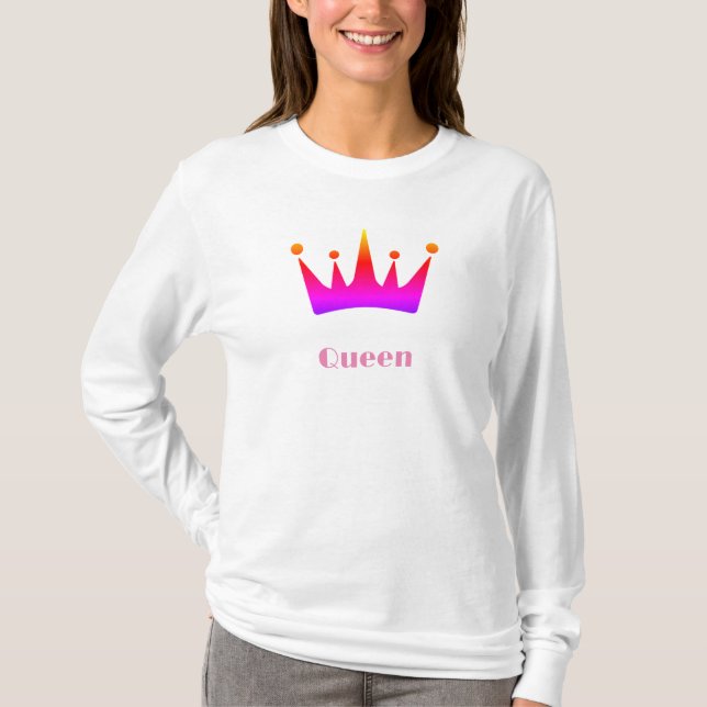 Queen Custom Text Crown Image White Long Sleeve  T-Shirt (Front)
