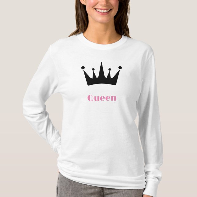 Queen Custom Text Crown Image White Long Sleeve  T-Shirt (Front)