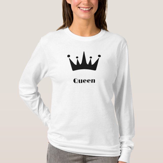 Queen Custom Text Crown Image White Long Sleeve  T-Shirt (Front)
