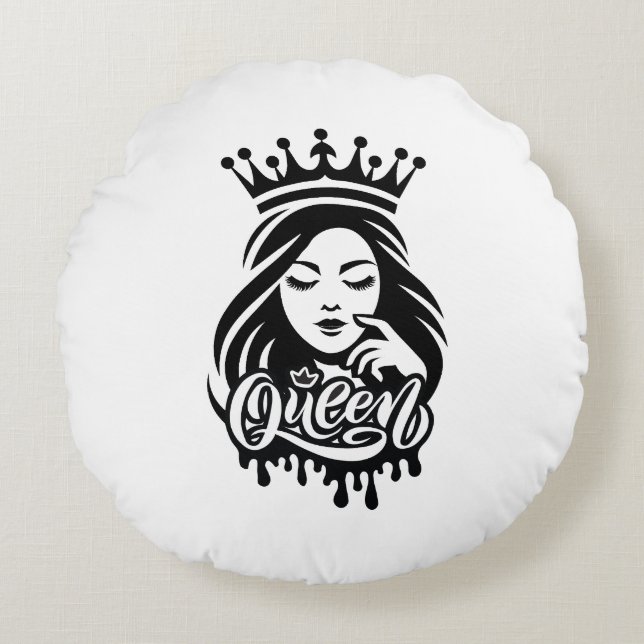 Queen Design – Elegant Royal Crown Round Cushion (Front)