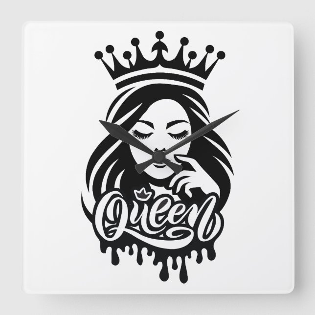 Queen Design – Elegant Royal Crown Square Wall Clock (Front)