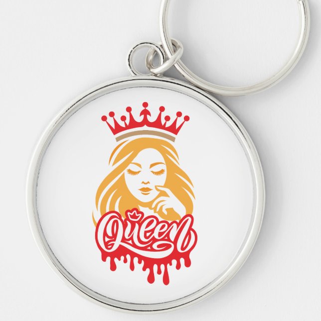 Queen Design – Elegant Royal Crown Typography for  Key Ring (Front)