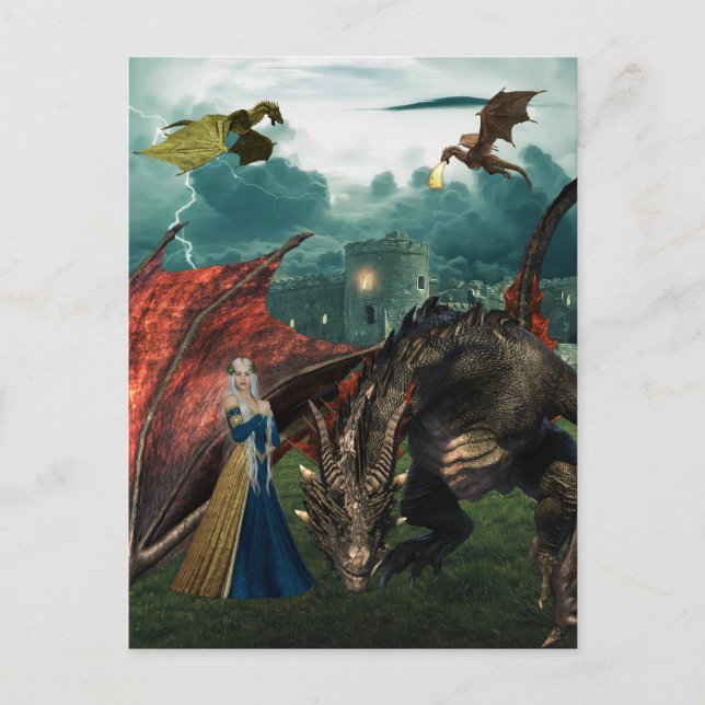 Queen Dragons Wyvern Fire Breathing Castle Postcard (Front)
