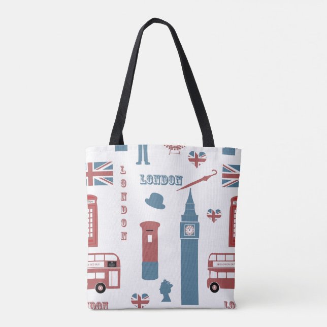 Queen Elizabeth And London Icons Design Tote Bag (Back)