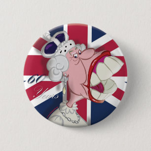 Queen Elizabeth Cartoon Button 60th Anniversary