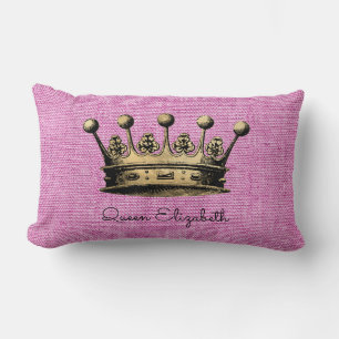 Queen Elizabeth Custom Name Royal Gold Crown Lumbar Cushion