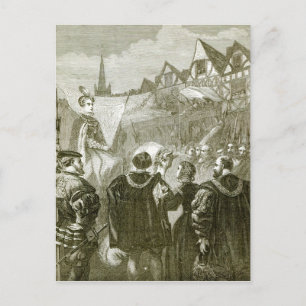 Queen Elizabeth entering London Postcard