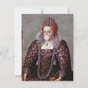 Queen Elizabeth I blowing white bubble gum