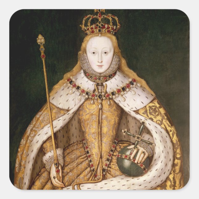 Queen Elizabeth I in Coronation Robes Square Sticker (Front)