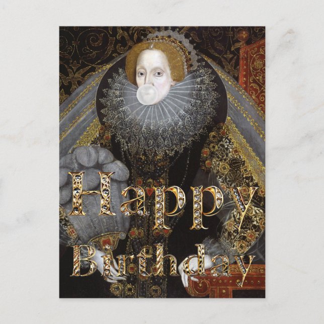 Queen Elizabeth I white gum Happy Birthday Postcard (Front)