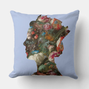 Queen Elizabeth II Silhouette Flowers Cushion