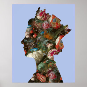 Queen Elizabeth II Silhouette Flowers Large  Poster