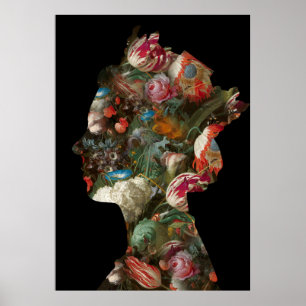 Queen Elizabeth II Silhouette Flowers Large Poster
