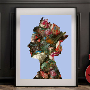 Queen Elizabeth II Silhouette Flowers Large Poster