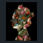 Queen Elizabeth II Silhouette Flowers Small Poster<br><div class="desc">A pop artwork of Queen Elizabeth II in silhouette with vintage floral design.</div>
