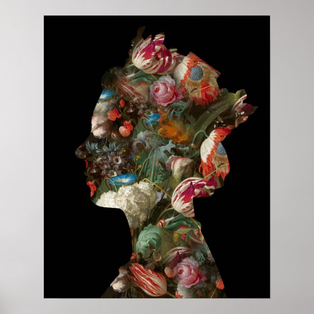 Queen Elizabeth II Silhouette Flowers Small Poster (Front)