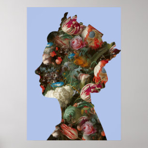 Queen Elizabeth II Silhouette Flowers XLarge Poster