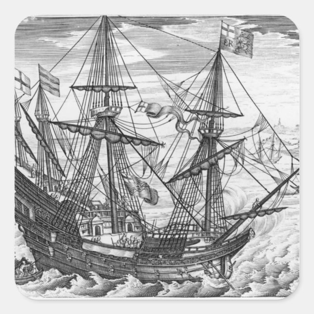 Queen Elizabeth's Galleon Square Sticker (Front)