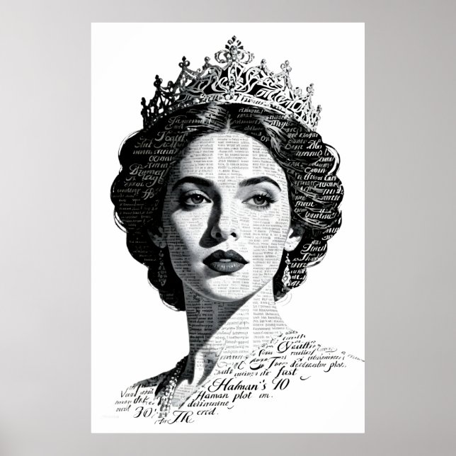 Queen Esther Calligraphy Portrait - Vintage Script Poster (Front)