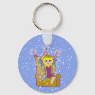 Queen Faerie Blonde Sitting on Throne Cartoon Art Key Ring